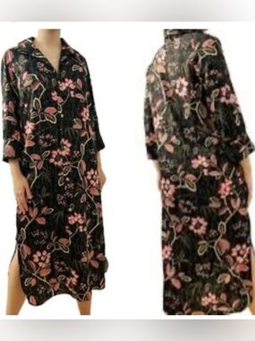 Tuckernuck Bamboo Black Floral Midi Shirt Dress, women’s size S